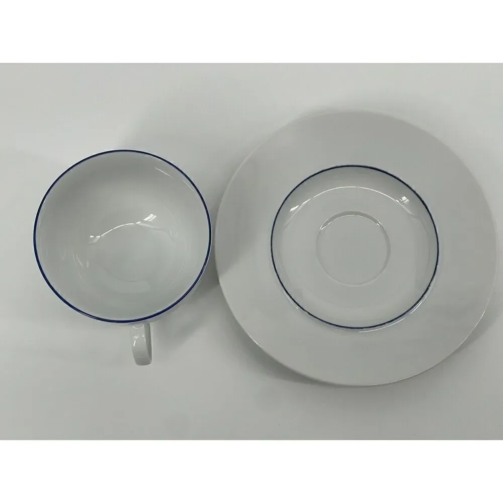 Crate & Barrel Epoch Blue Line White Tea Cup & Saucer Set Kathleen Wills Japan